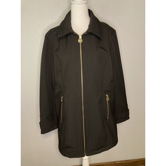 Michael Kors Womens Size XL Black Full-Zip Jacket Pockets Long Sleeve Gold Logo - Picture 2 of 10
